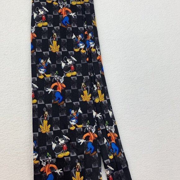 Mickey Unlimited Men's Necktie Tie Mickey Mouse Goofy Pluto Black Vintage - Picture 3 of 8